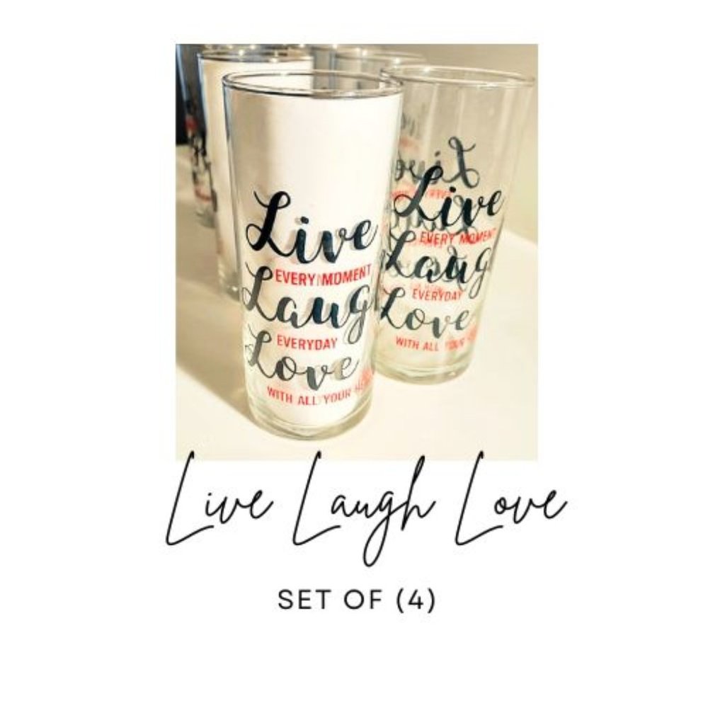 New Live, Laugh, Love, Drink Tall Drinking Glass (Set of 4) 16.5 oz.